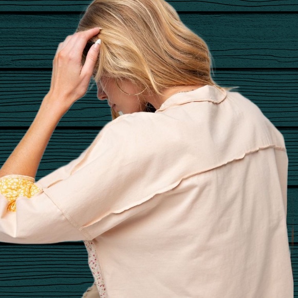 EASEL “Statement Tee” 100% Cotton Mix Print Patchwork Half Sleeves Exposed Seams - Picture 4 of 11